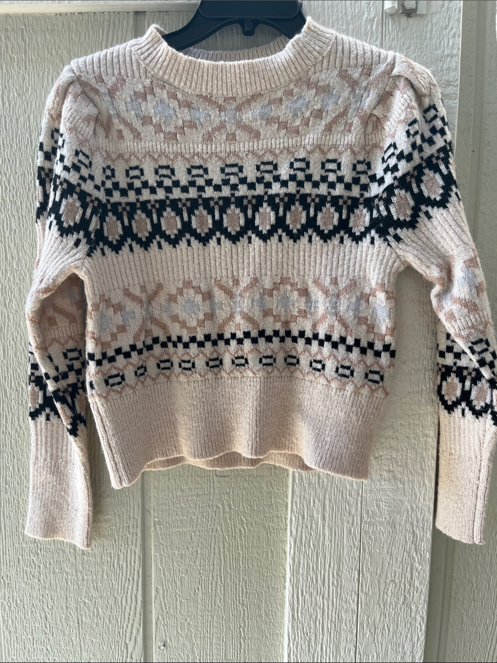 Women's Cream Fair Isle Crewneck Sweater with Black & Tan Pattern